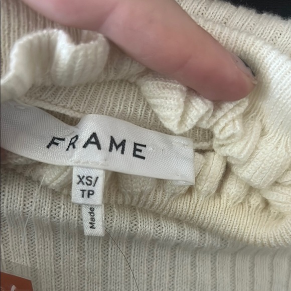 Frame Denim Cream Cowl Neck Sweater with Ribbed Texture - Picture 2 of 5